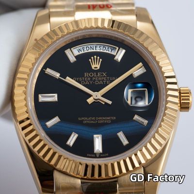 Rolex Day-date 8285 Movement 40mm Dark Blue Face Roman Numerals Markers Yellow Gold President Strap Men Watch